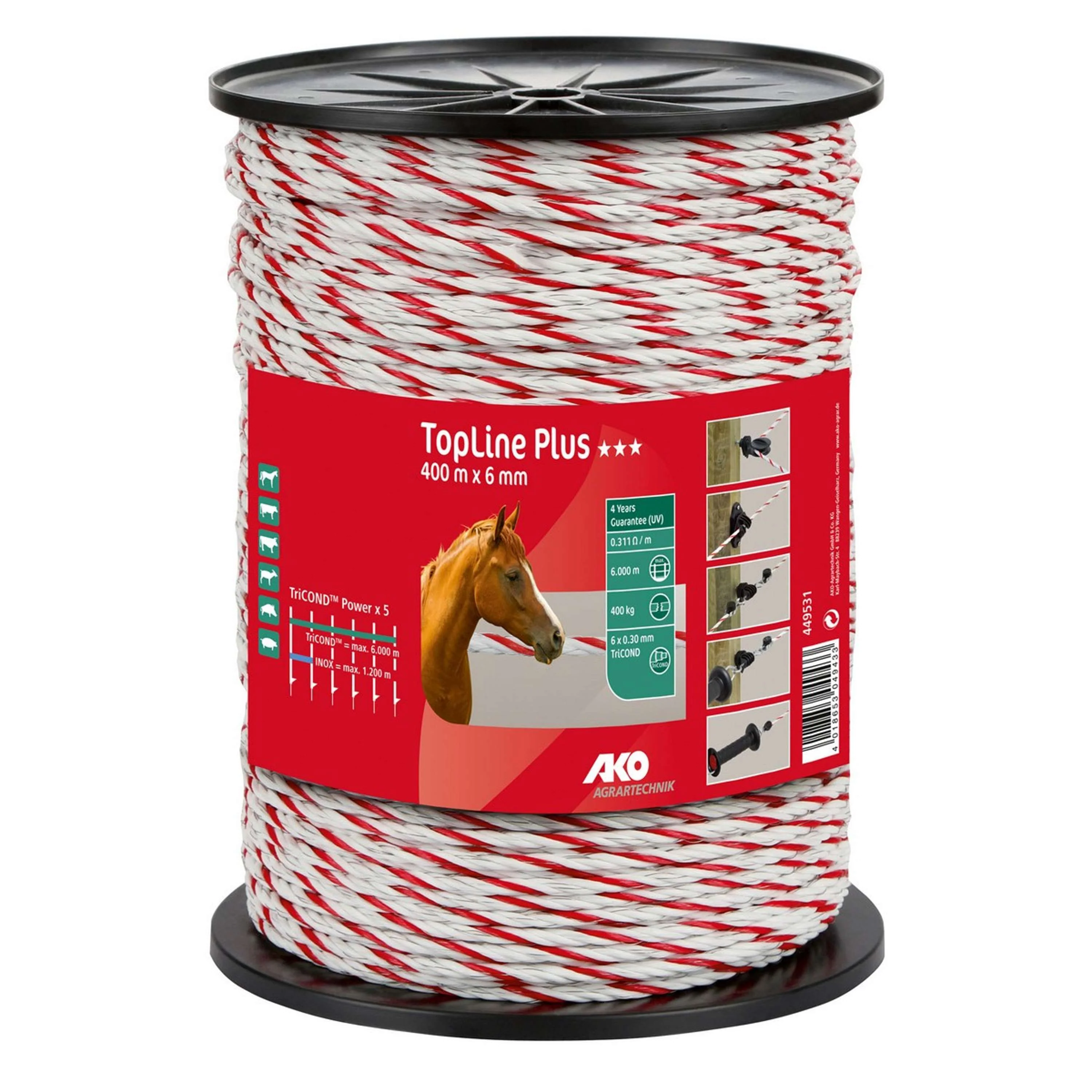 Ako Cordone per Recinzione Topline Plus Bianco/Rosso