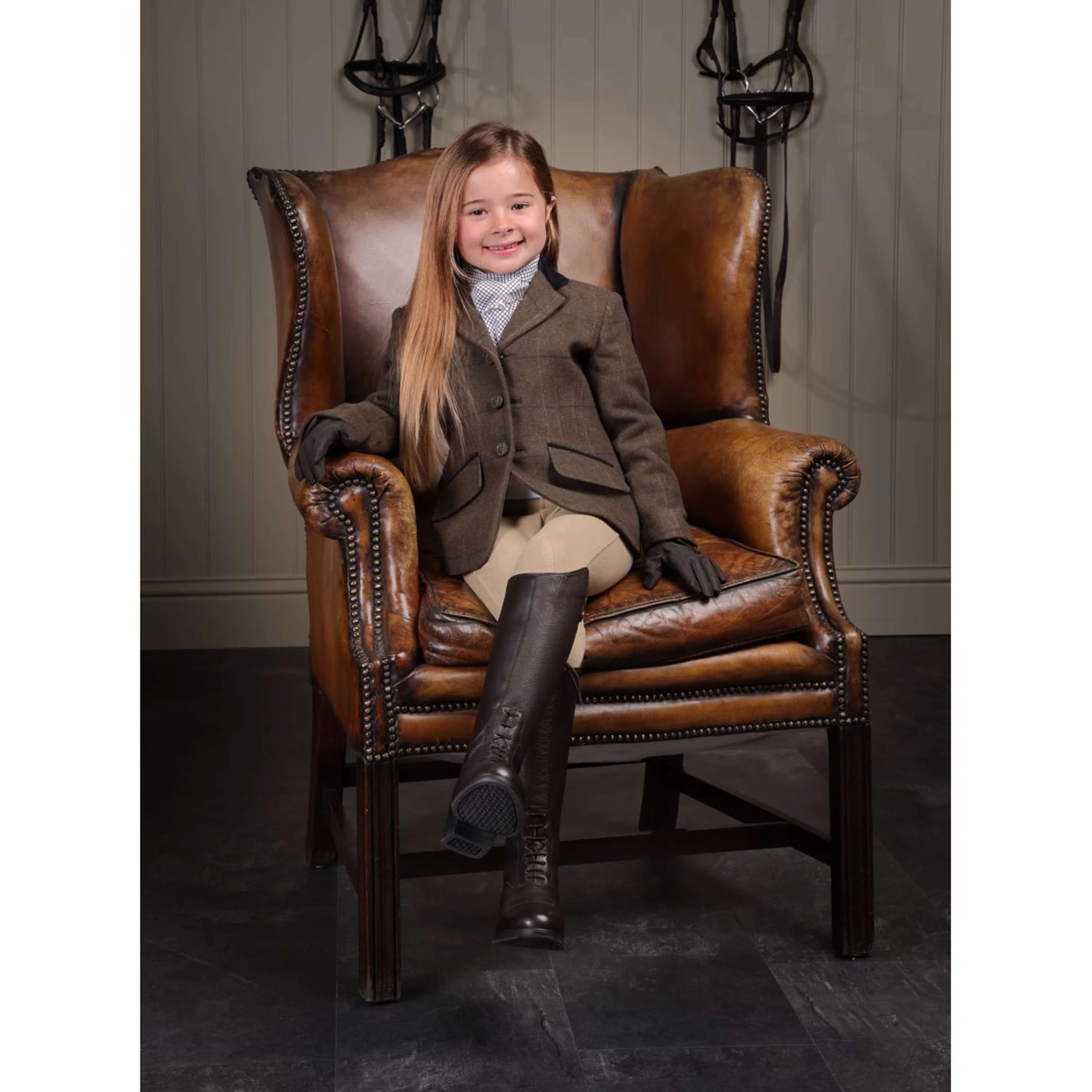 Aubrion by Shires Giacca da Competizione Saratoga Bambini Verde Check - Image 3