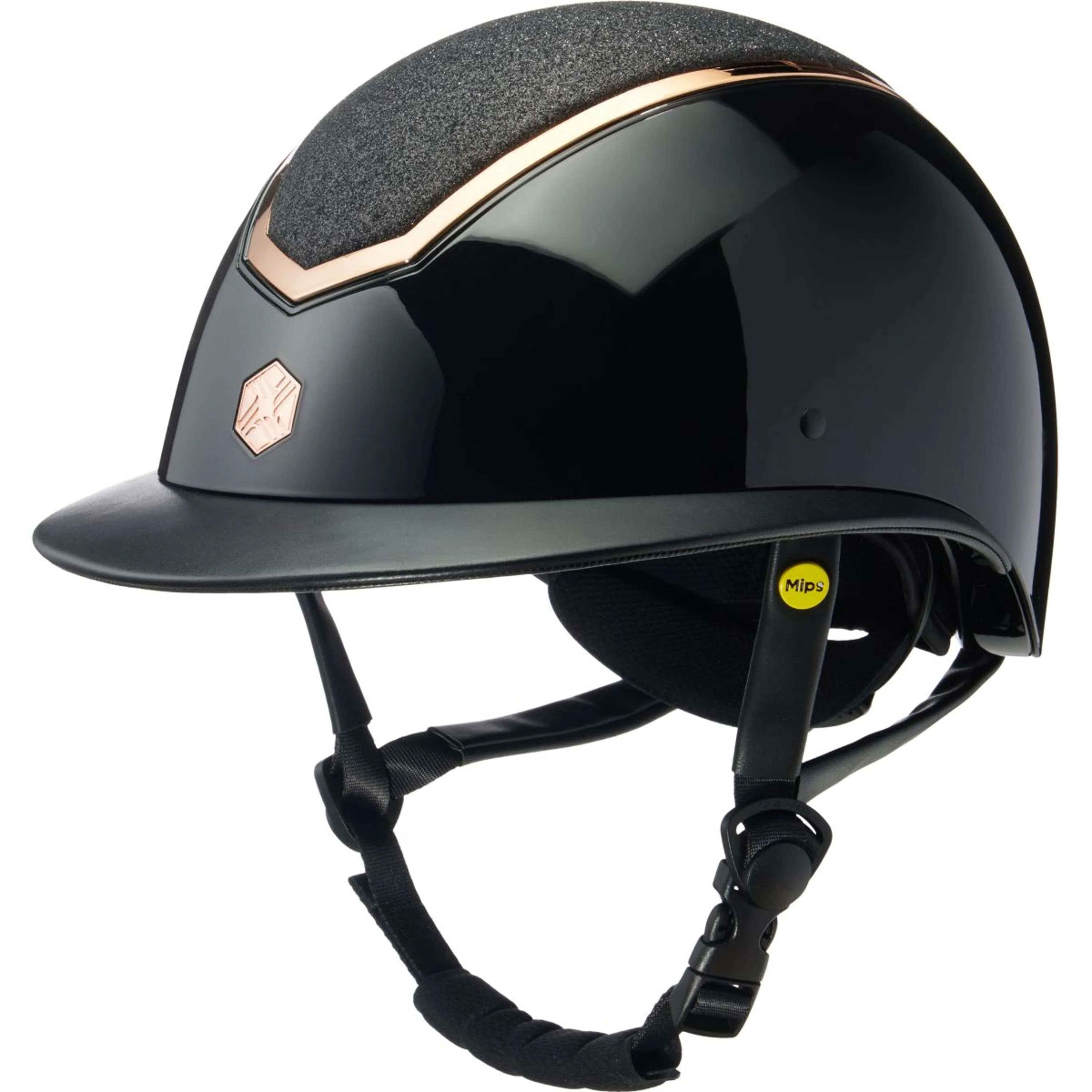 Charles Owen Casco da equitazione Kylo Sparkly Wide Peak MIPS Black Gloss/Rose Gold