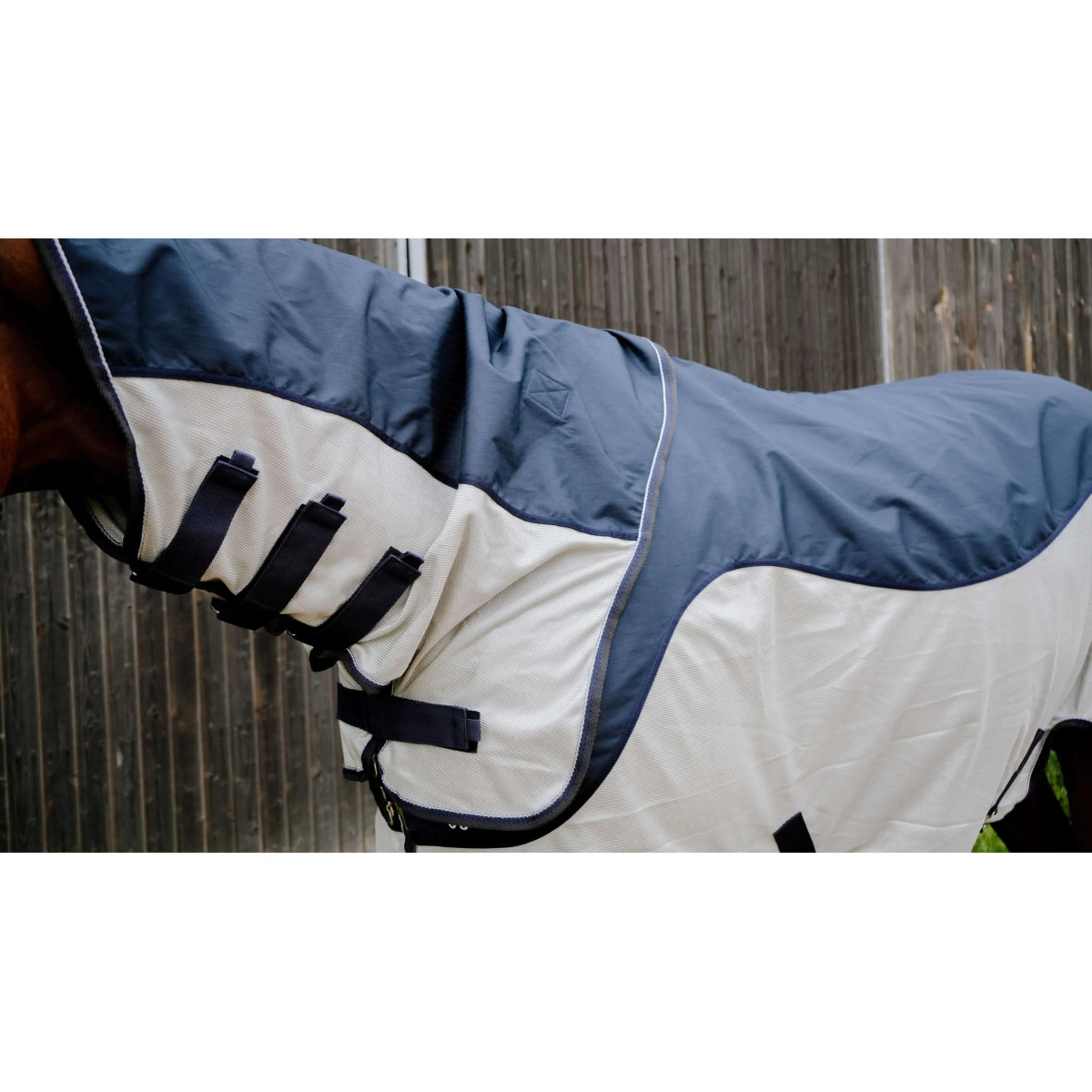 EQUITHÈME Coperta Antimosche TYREX Combofly 600D con collo Navy Blue/Grey - Image 3