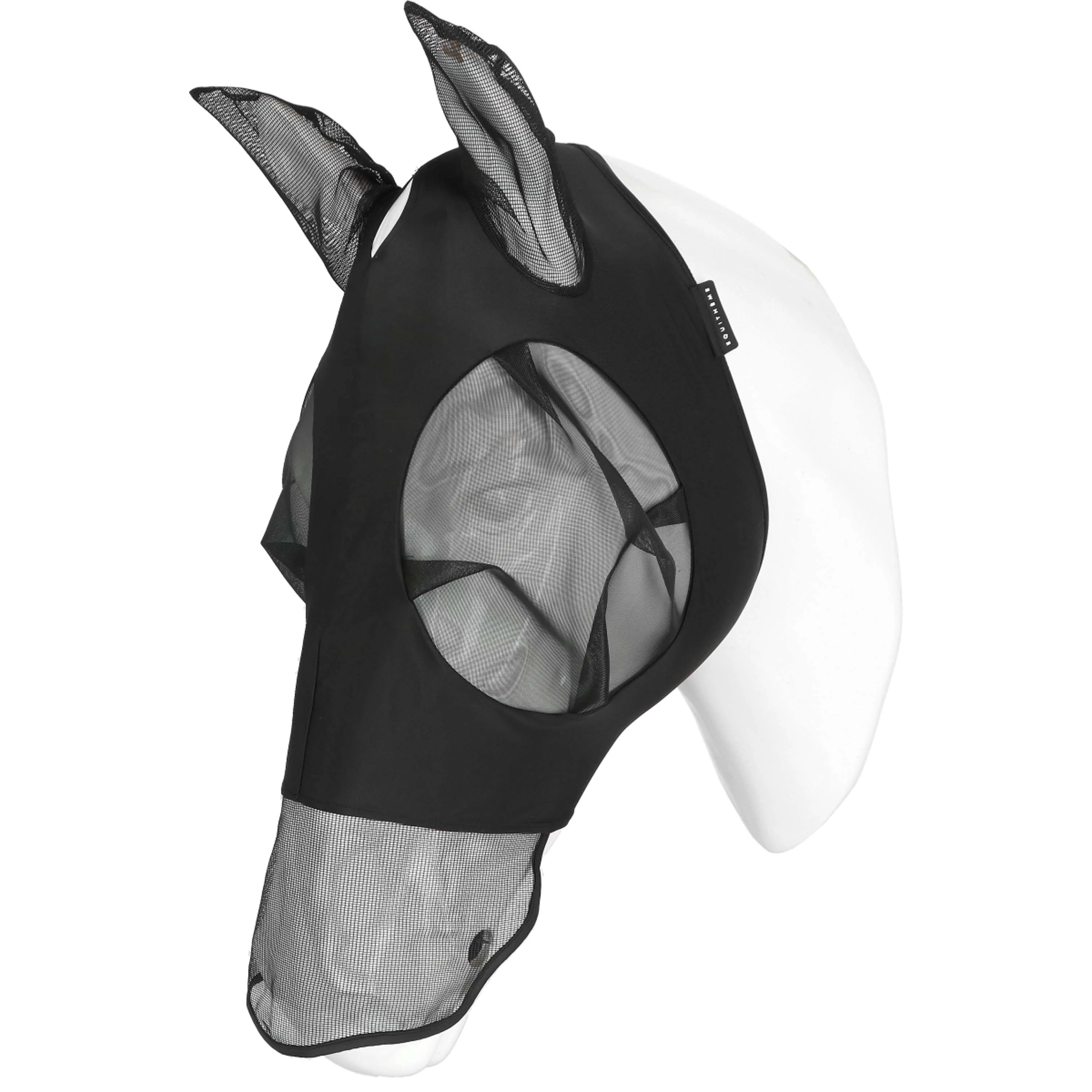 EQUITHÈME Maschera per Mosche Lycra UV protection Con Rete per Naso Nero