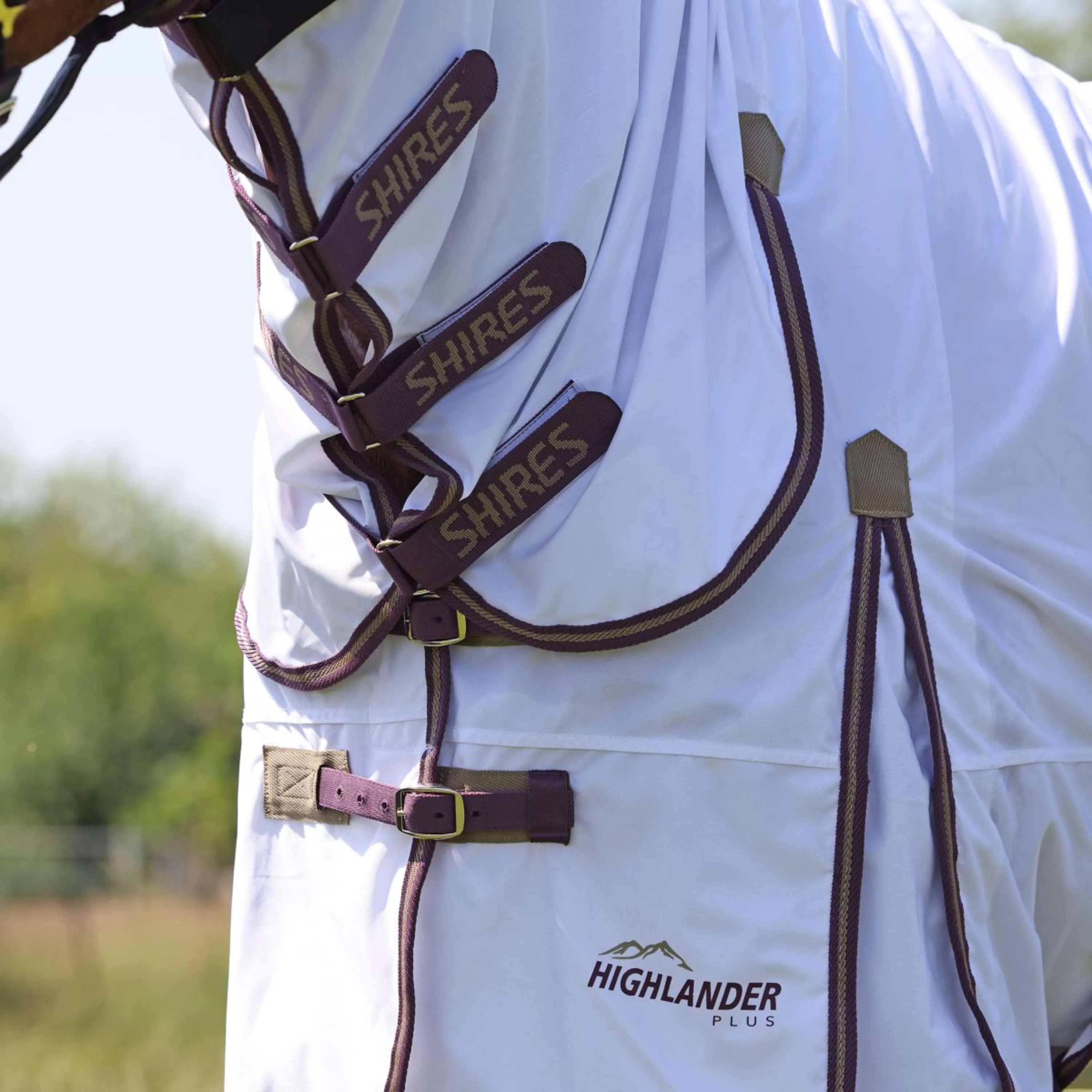 Highlander Plus by Shires Coperta Antimosche Combo Bianco/Black Cherry - Image 2