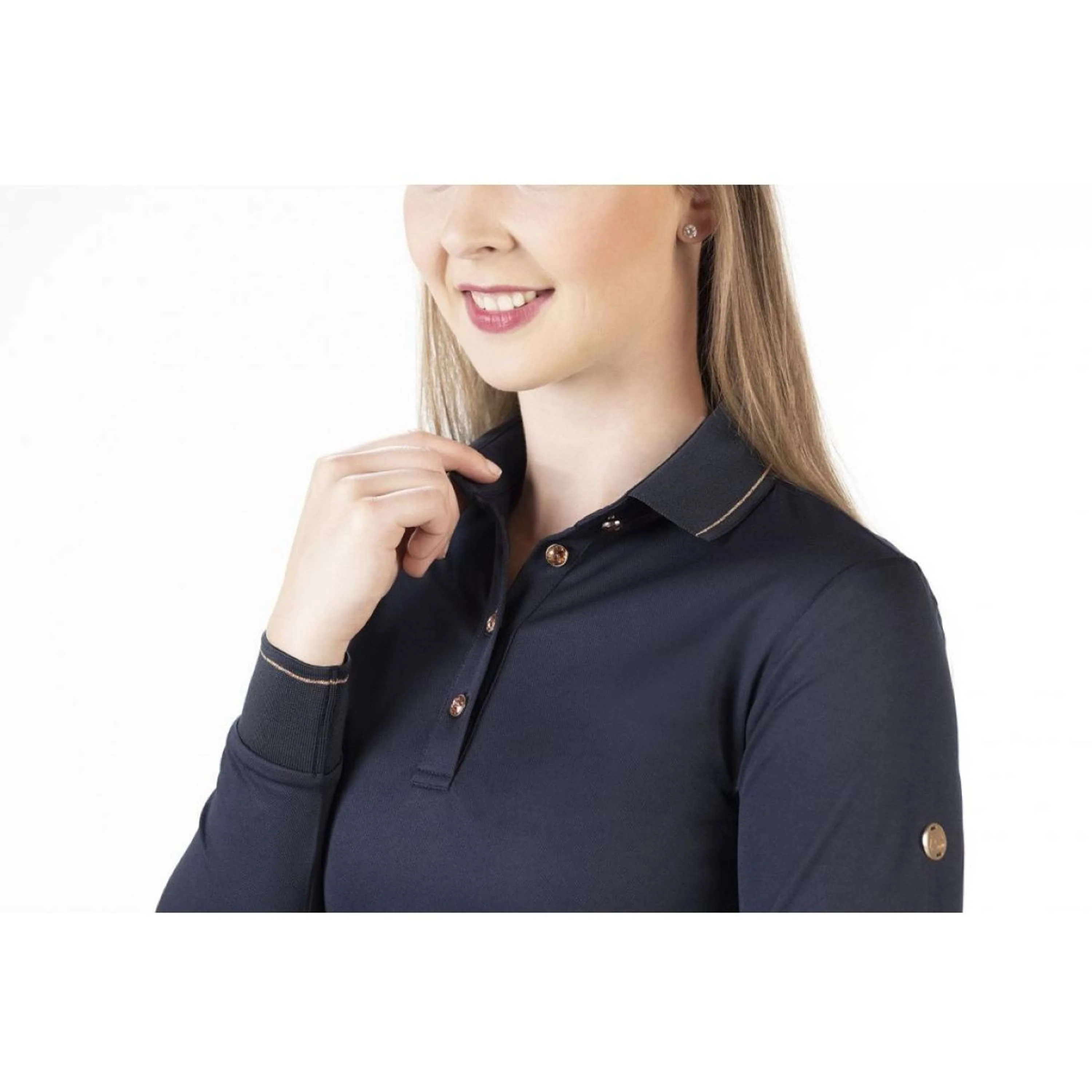 HKM Poloshirt Rosegold Glamour Longsleeve Blu scuro/oro rosa - Image 2
