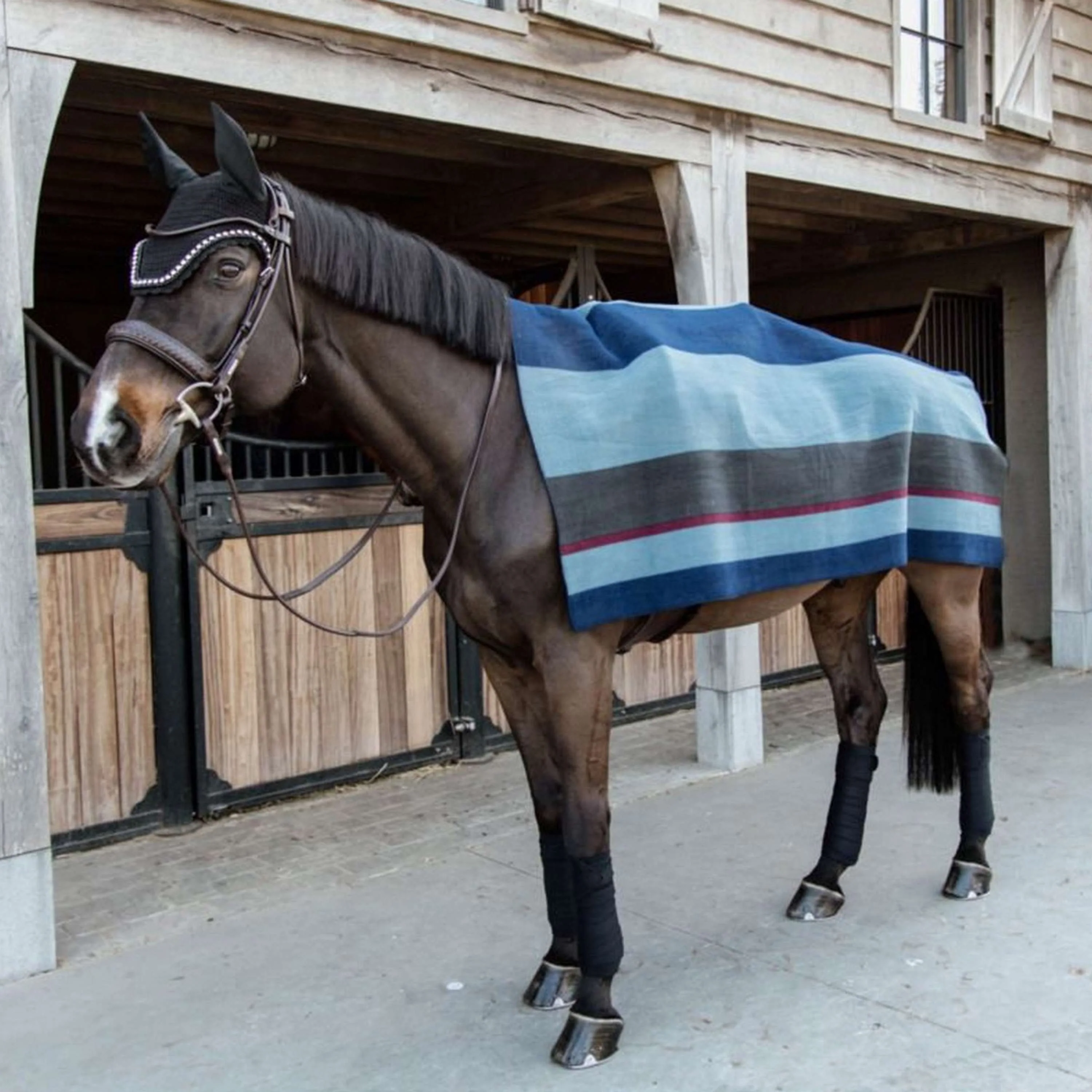 Kentucky Horsewear Coperta in Pile Heavy Square Stripes Punti blu scuro/grigi
