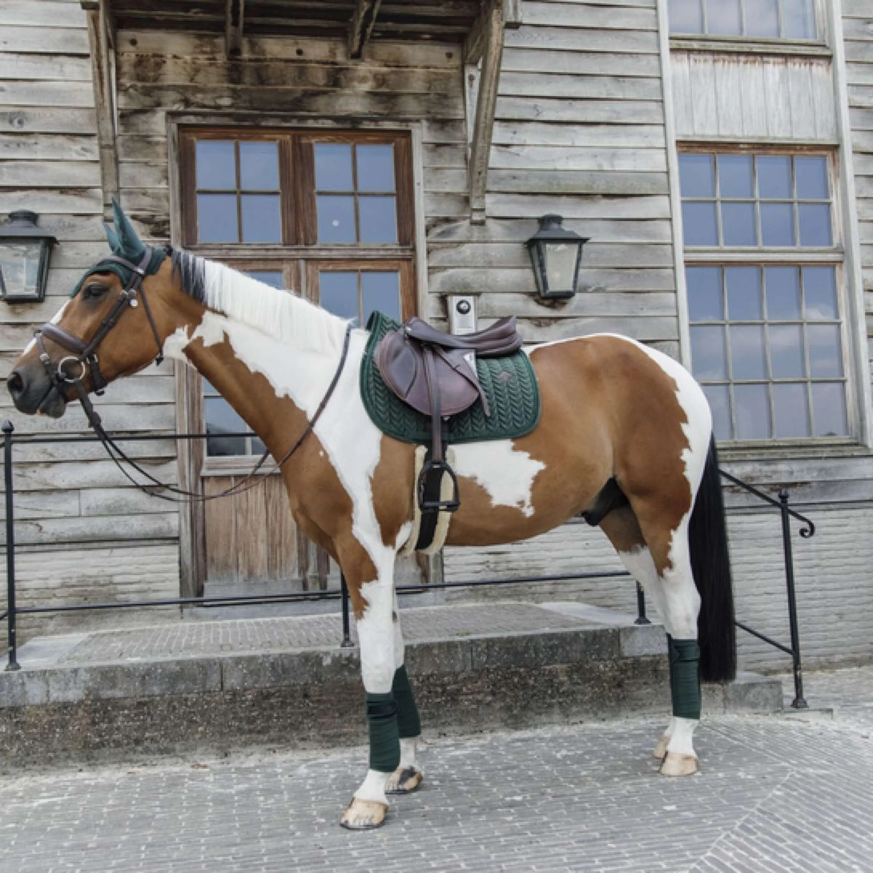 Kentucky Horsewear Cuffietta Wellington Velvet Pearls Pine Green - Image 3