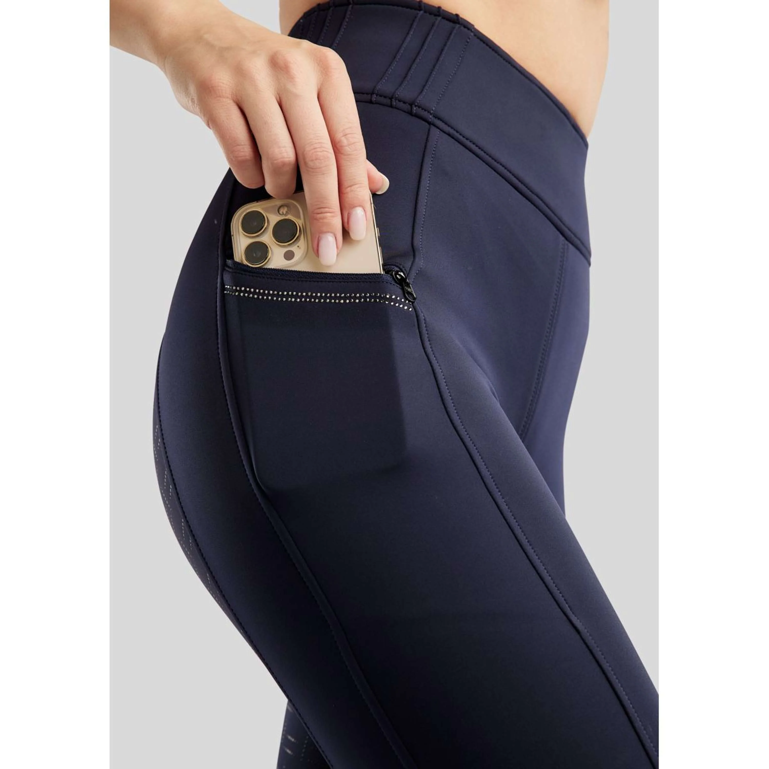 Montar Leggings da Equitazione MoPearl Pintuck Full Grip Navy - Image 5