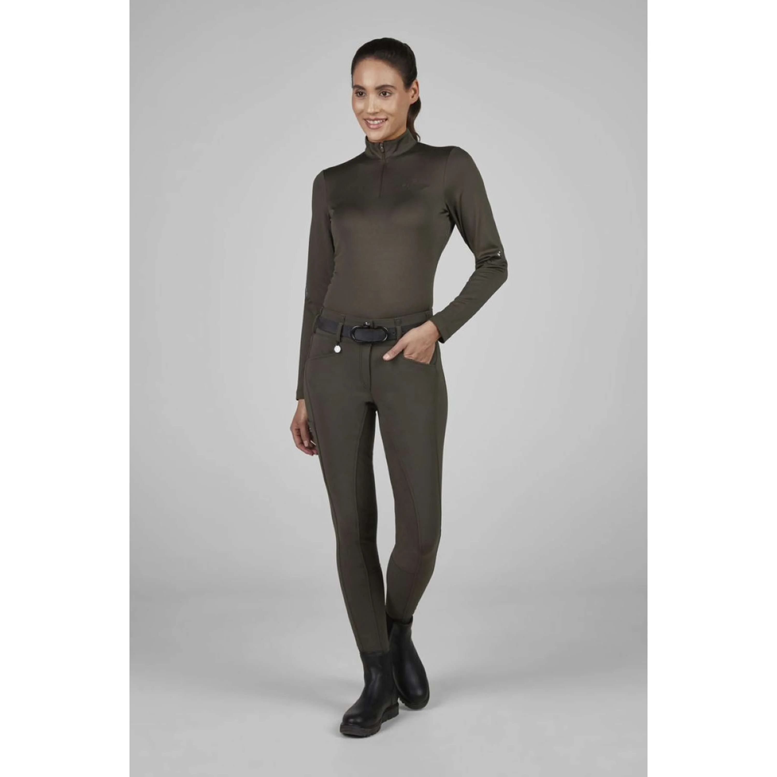 Pikeur Pantaloni da Equitazione New Candela Full Grip Flex Faux Leather Deep Khaki - Image 2