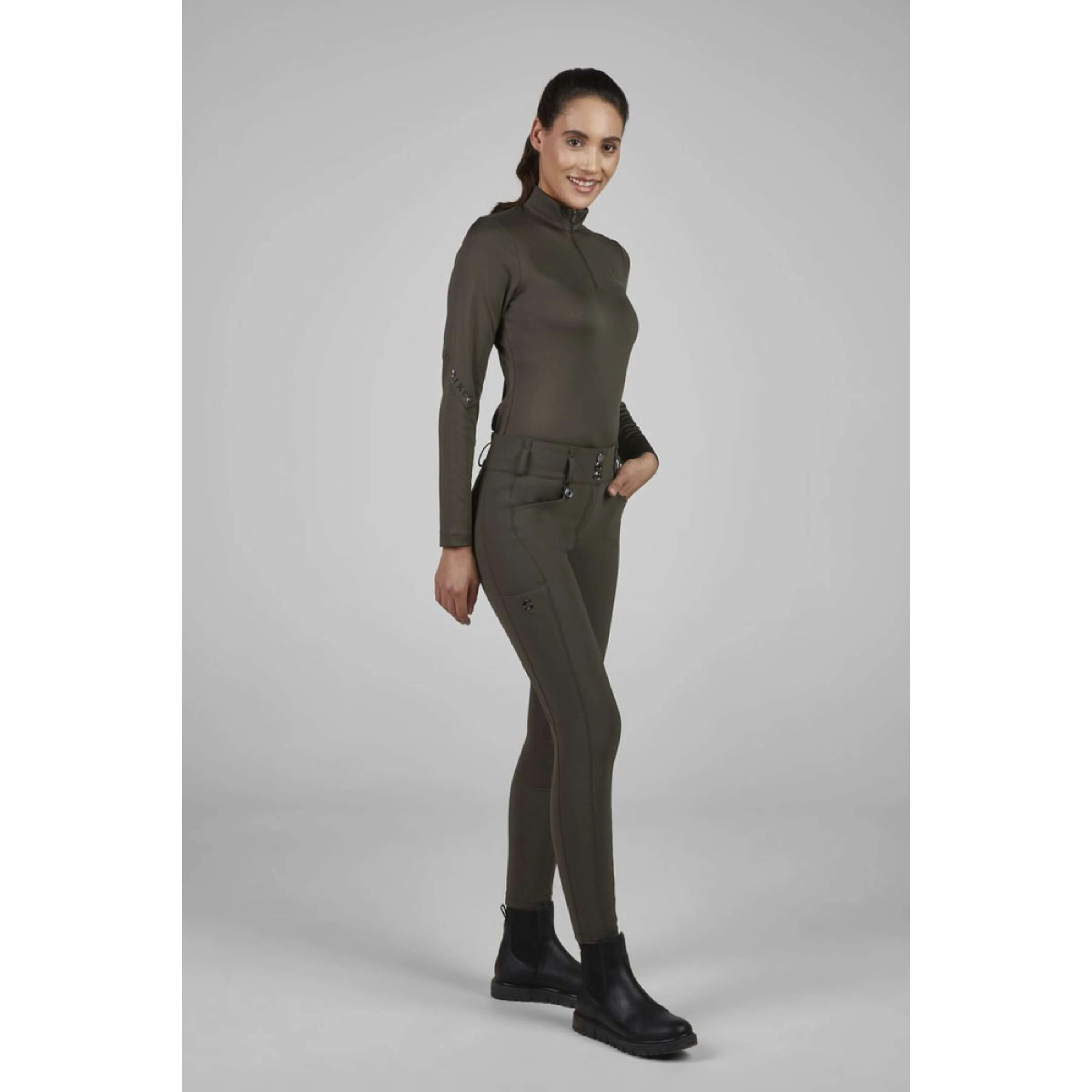 Pikeur Pantaloni da Equitazione New Candela Full Grip Flex Faux Leather Deep Khaki - Image 5