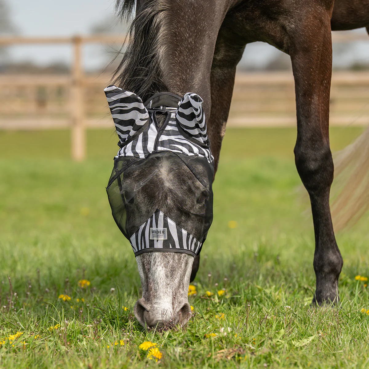 Velder Horsewear Essentials Maschera per Mosche Zebra con Orecchie Nero/Bianco - Image 2