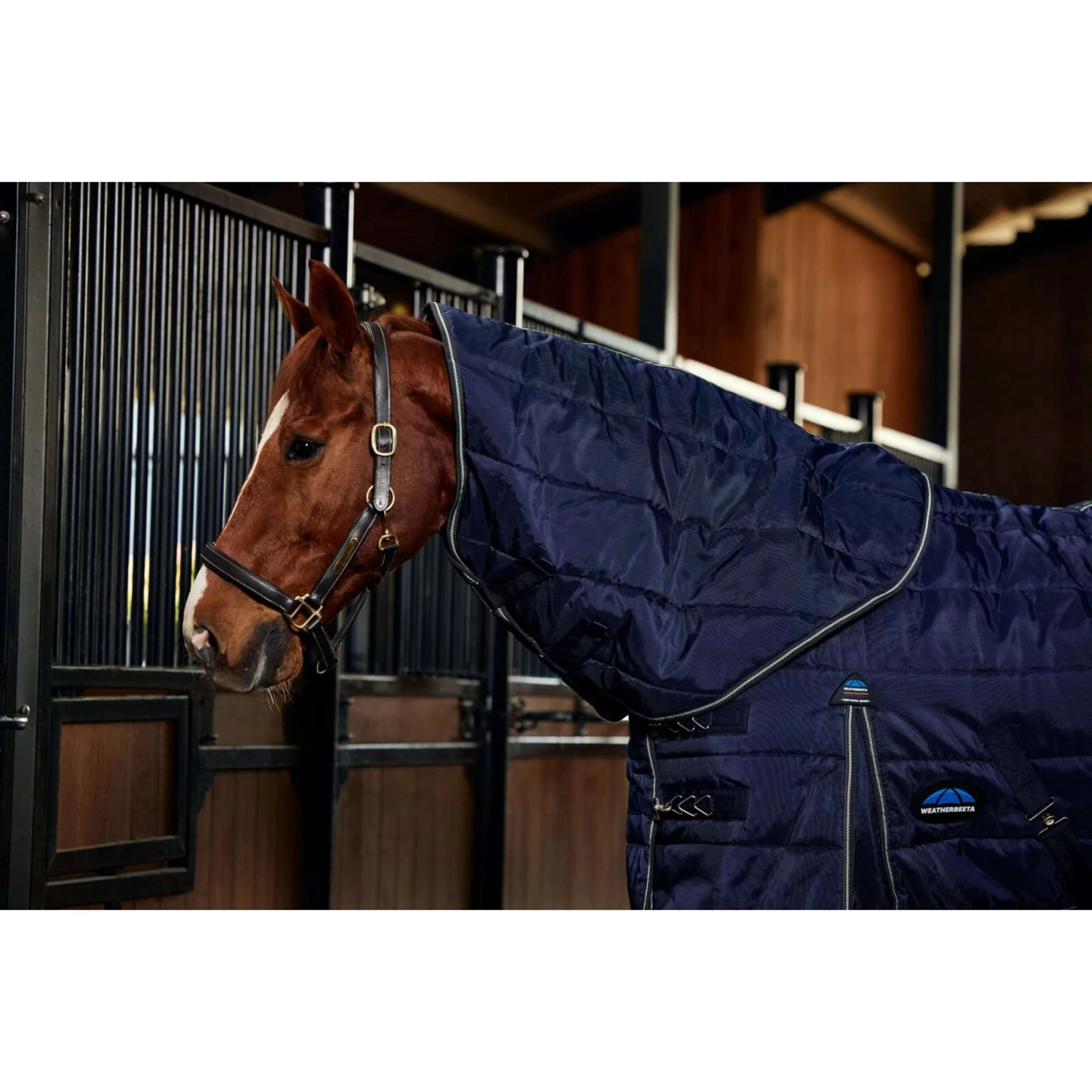 WeatherBeeta Coperta da scuderia ComFiTec PP Channel Quilt Detach-A-Neck 220 g Blu marino/Carbone - Image 4